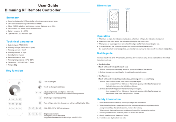 SMD Funk Dimmer Fernbedienung RT1 Touch PIN