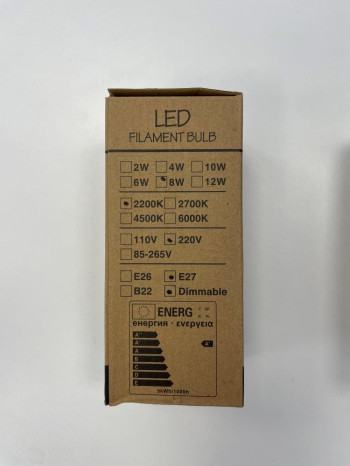 LED Filament Bulb E27 230v 8w 2200k dimmbar