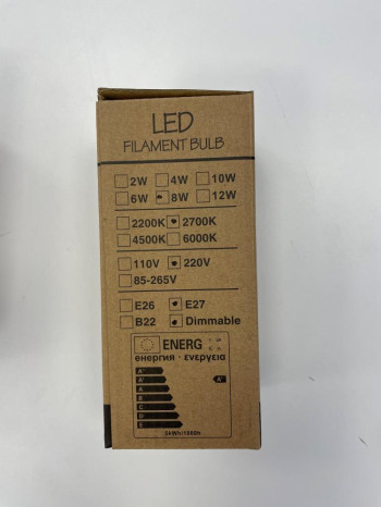 LED Filament Bulb E27 230v 8w 2700k dimmbar